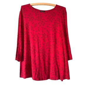 J Jill Women"s Red  Valentine Romantic Tunic Top  Long Sleeves Round Neck XL